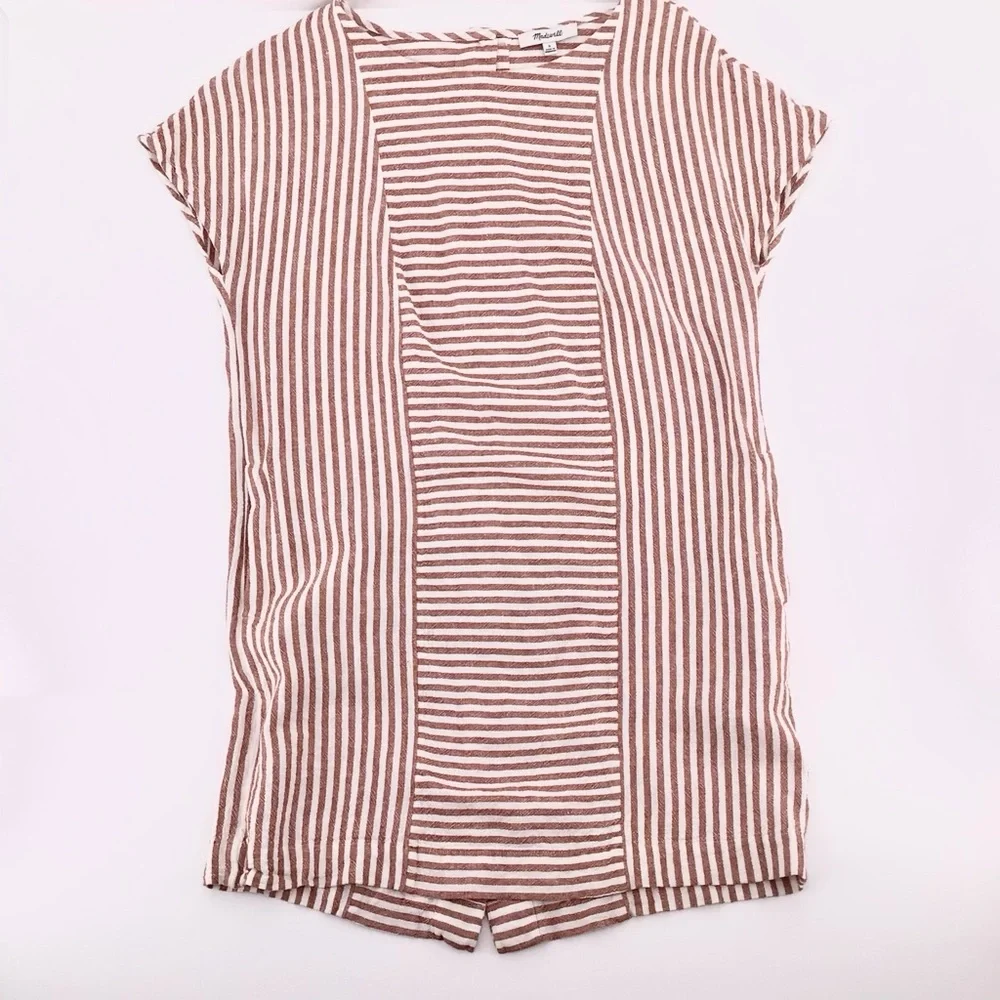 Madewell G5305 Rust White Stripe Play Button Back Linen Blend Dress Size Small - Picture 8 of 15